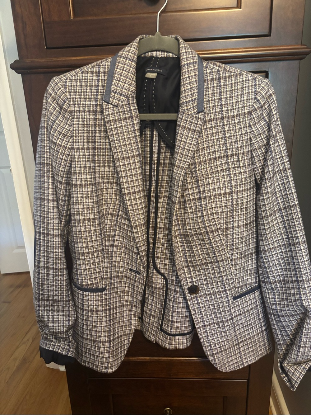Tommy Hilfiger Navy and White Checked Blazer